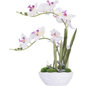 Large Artificial Potted Orchid Plant, Silk Flower Arrangement with Ceramics Vase, White