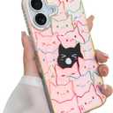 Cute Case for iPhone 17 Case for Women Girls Boys [ Compatible with Magsafe ] Iridescent and Black Cats Cat Pattern Design, Kawaii Colorful Animal Soft Bumper Protective Phone Cover