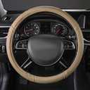 Car Pass Classical Leather Automotive Universal Steering Wheel Covers,Universal Fit for Suvs,Trucks,Sedans,Cars, Vans, 14.5-15inch Anti-Slip Safety Comfortable Desgin (Beige)
