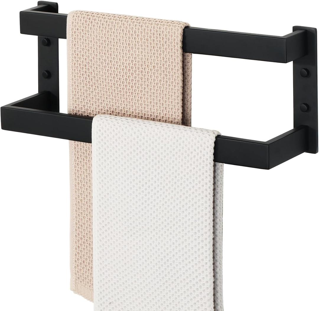 Alise Double-Layer Towel Bar, Matte Black Towel Racks for Bathroom Wall Mounted, Stainless Steel Bathroom Towel Holder, Modern Space Saving Towel Rod, 16"