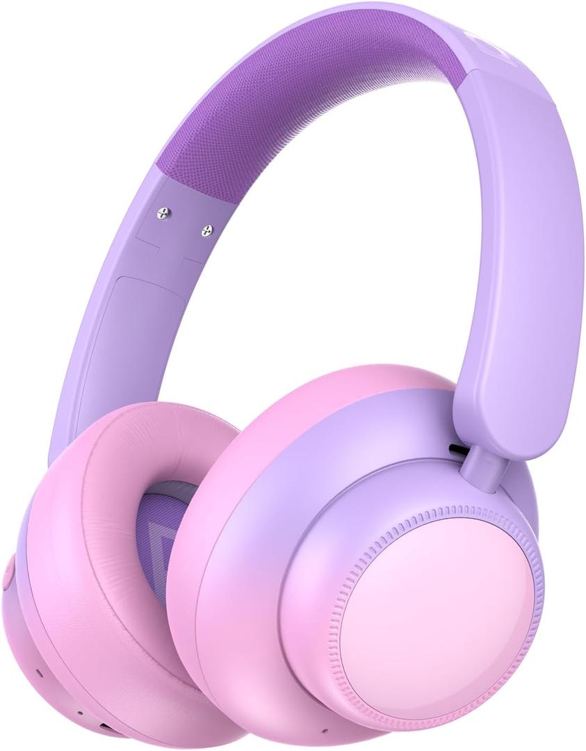 Active Kids Noise Cancelling Headphones, 60H Play Time Kids Bluetooth Headphones, Volume Limited, Bluetooth 6.0, USB C Charging, Headphones for iPad Tablet Airplane,Gradient Pink