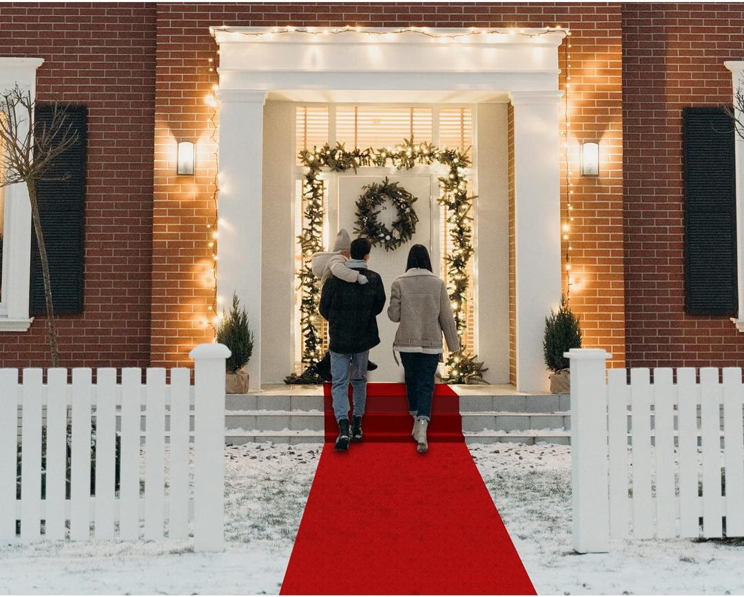 Red Carpet Runner for Party, 2.6X15 ft, 130 GSM Felt Non-Woven Fabric, Hollywood Red Carpet for Event, Aisle Runner for Wedding Ceremony, Movie Theme Party Decorations, Red Runway Rug for Prom Bright Red