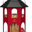 Kingsyard Metal Bird Feeder for Outdoor Hanging, Wild Bird Feeders with Circular Perch, Easy to Clean & Refill, 4 lbs Large Seed Capacity, Red (Red)