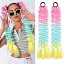 LyoRuSi 22 Inch Lightweight Colored Bubble Ponytail Extension for Women With Hair Tie - Vibrant and Easy to Install (Pink/Green/Yellow#)