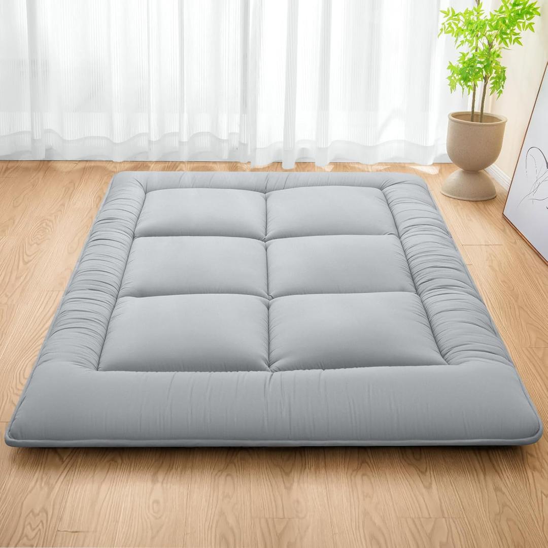 MASVIS Japanese Futon Mattress,Floor Mattress Thicken Sleeping Mattress Foldable & Portable Roll up Camping Mattress,Grey,Full