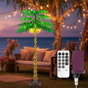 6FT LED Lighted Palm Tree with 431pcs Lights, Artificial LED Palm Tree with 3 Glowing Coconuts, Simulated Trunk with Lights, 8 Lighting Modes&Timer.