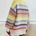 Womens Contrast Striped Pullover Sweaters Crewneck Long Sleeve Loose Colorblock Knit Jumper Casual Oversized Fall Tops Yellow (S)