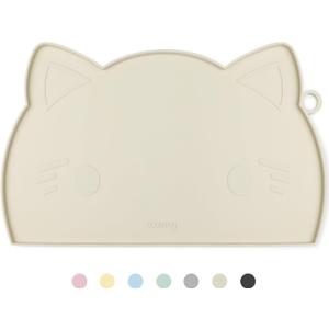Coomazy Cat & Dog Feeding Mat, Thicker Non-Slip Silicone Mat with Raised Edge, Waterproof for Food & Water (Beige, Medium)