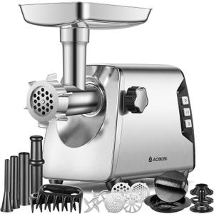 AAOBOSI #12 Meat Grinder, [3000W] 3 Speed Meat Grinder Heavy Duty: Built-in Storage Box, 2 Blades,4 Plates,3 Sausage Stuffers,Kibbe Kit,Meat Claw & Burger Press, for Home & Kitchen Use