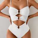 Eomenie Womens Cutout One Piece Swimsuit with Ring Linked Sexy Monokini Bathing Suit for Beach Vacation (White, XXL)