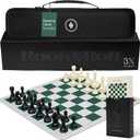 Rook & Roll Tournament Size Chess Set for Adults 15+ with 54 Opening Cards, 20”x20” Roll Up Mousepad Board, Triple Weighted Staunton Pieces, 3.75” King, 2.2 oz, 2 Extra Queens, EVA Case