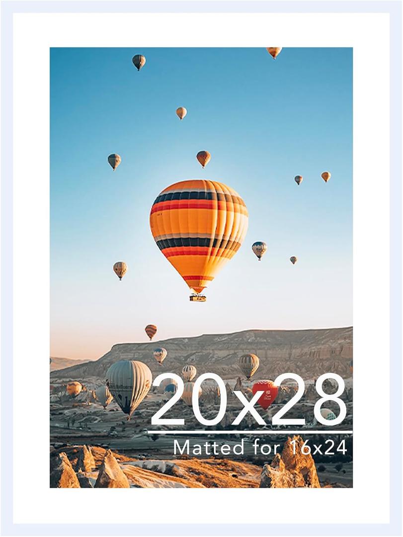JCJMY 20x28 Picture Frame with 16x24 Mat, Display Photo 16x24 with Mat or 20 x 28 Without Mat, Wall Hanging Large 20 by 28 Poster Frame with Plexiglass, White
