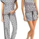 Lucky Brand Ladies' 4 piece Pajama Set (Gray Star (Small)