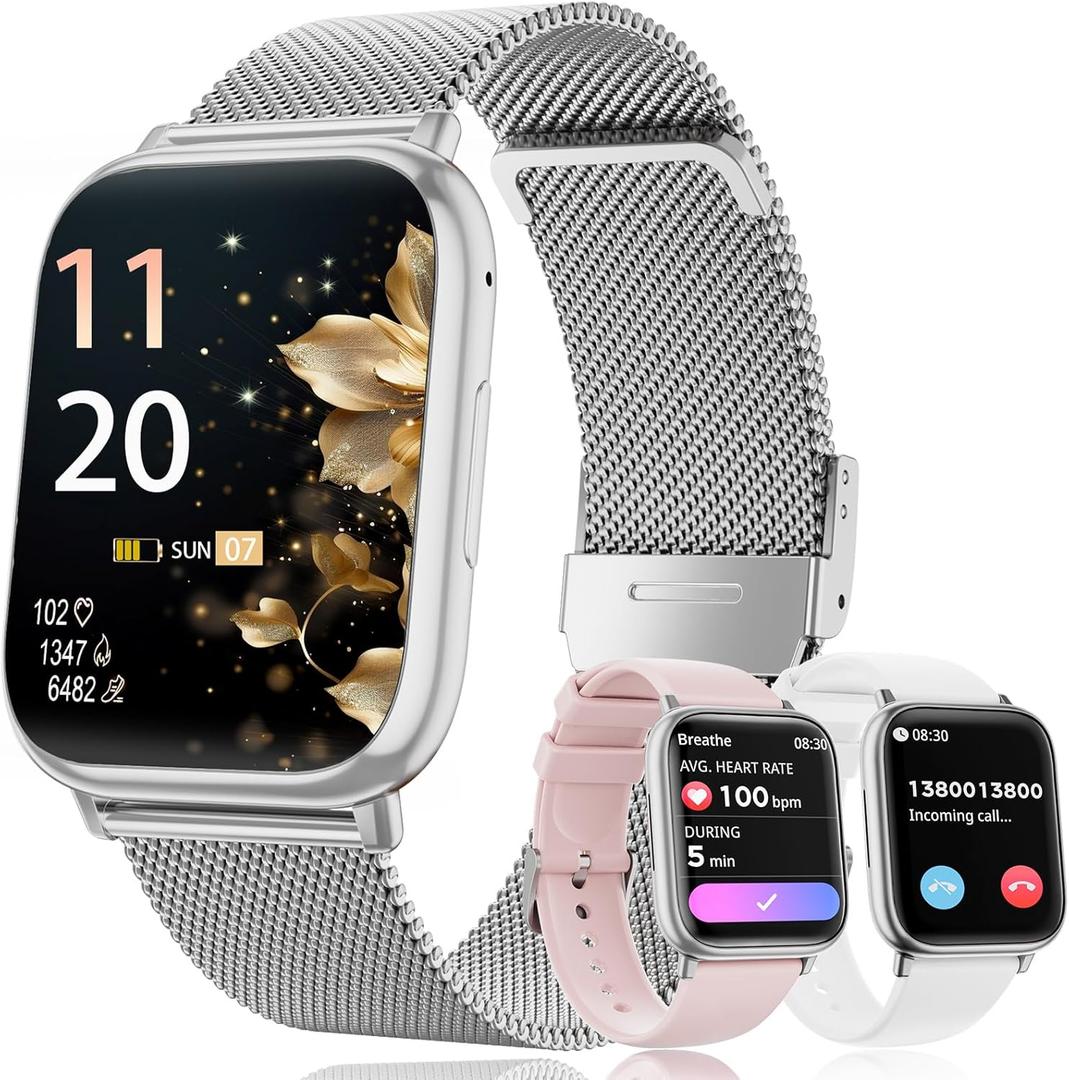 Smart Watches for Women Answer/Make Calls, 1.83" Fitness Tracker Watch with Heart Rate Monitor, 113+ Sport Modes, Pedometer, Sleep Monitor, IP68 Waterproof, Smartwatch for Android/iOS (Silver)