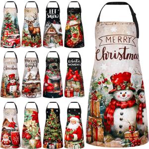 Geyoga 12 Pcs Waterproof Seasonal Aprons Holiday Kitchen Aprons Adjustable Cooking Aprons for Valentines St Patrick's Easter (Bright Color)
