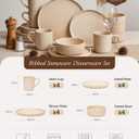 OTAGO 16-Piece Dinnerware Set for 4 with Mugs, Ribbed Stoneware Plates and Bowls Sets, Unique Handcrafted Reactive Glaze, Chip and Scratch Resistant Dish Set, Microwave & Dishwasher Safe, Yellow