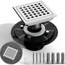 4 Inch Square Shower Drain with Flange,Brushed Nickel Shower Drain SUS 304 Stainless Steel Shower Floor Drain,Grid Quadrato Modern Bathroom Drain for Shower