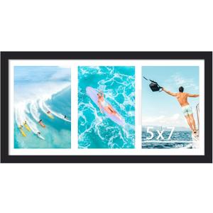 8x16 Picture Frame with Three 5x7 Opening Mat Collage Photo Frame for Horizontal and Vertical Wall Display, Black 1 Pack
