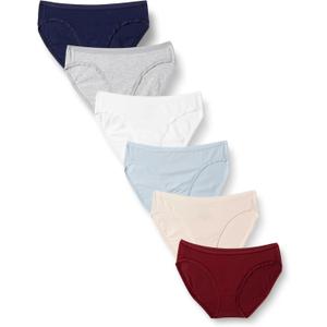 Amazon Essentials Women's Breathable Cotton Bikini Brief Underwear with Full Coverage, Pack of 6, Cool Colors/ Warm Shades, Small