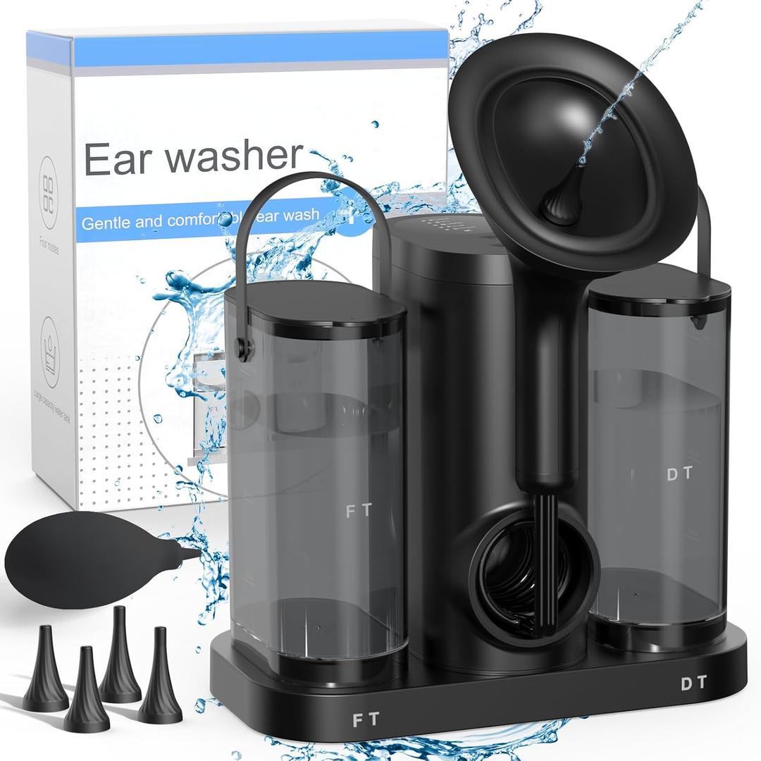 600ML Large Capacity Desktop Ear Cleaning Station, Professional Home Ear Washer with 4 Tips & 4 Pressure Levels, Ear Cleaner for Adults, Safe Ear Wax Removal for Family (Black)