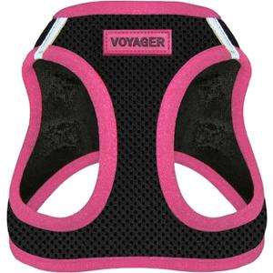 Best Pet Supplies - All Weather Mesh/Plush, Reflective, No Pull Harness for Small, Medium Dogs, Cats - Secure with Hook & Loop Fastener, Buckle, Double D-Rings - Black/Pink Trim, S