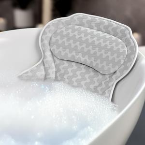 Bath Pillow Bathtub Pillow Back Neck Support Pillow, Spa Cushion for Tub, Relaxing Headrest Bath Pillow, Portable Washable Bathtub Accessories with 3D Air Mesh Thick Soft Bath Pillow (Deluxe)