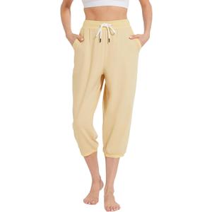Capri Pants for Women High Waist Joggers Workout Yoga Pants Sweatpants with Drawstring (XX-Large, Khaki)