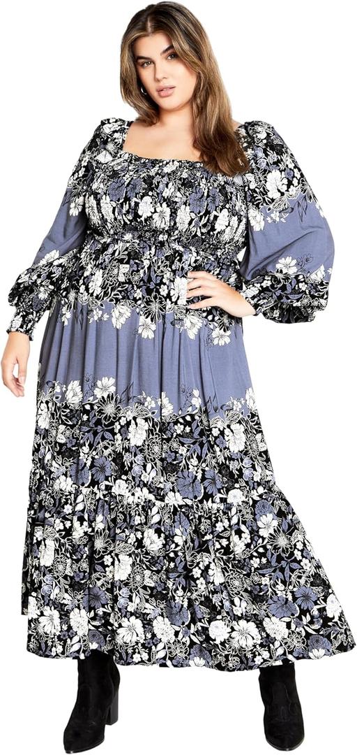 City Chic Women's Plus Size Maxi Sadie Dress (Blue Floral)