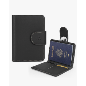 ALLIVE Passport Holder for Travel, Genuine Leather Passport Holder with AirTag Hidden Pocket, Rfid Blocking Passport Cover Travel Wallet for Women Men, Airport Essentials Gift (Black)