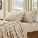 KKJIAF 2 Pcs Plaid Ruffle Pillow Case Standard Size, Ruffled Gingham Cotton Pillowcases 20x26 Inch, Linen Feel Plaid Bed Pillow Shams with Envelope Closure for Bed Sofa (Taupe)