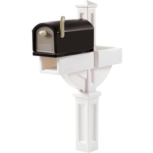 Step2 Mailmaster Hudson Mailbox & Post with Planter, Weather Resistant, Large Outdoor Mailboxes, Made of Durable Plastic, Easy to Install, Flag Included, White & Black