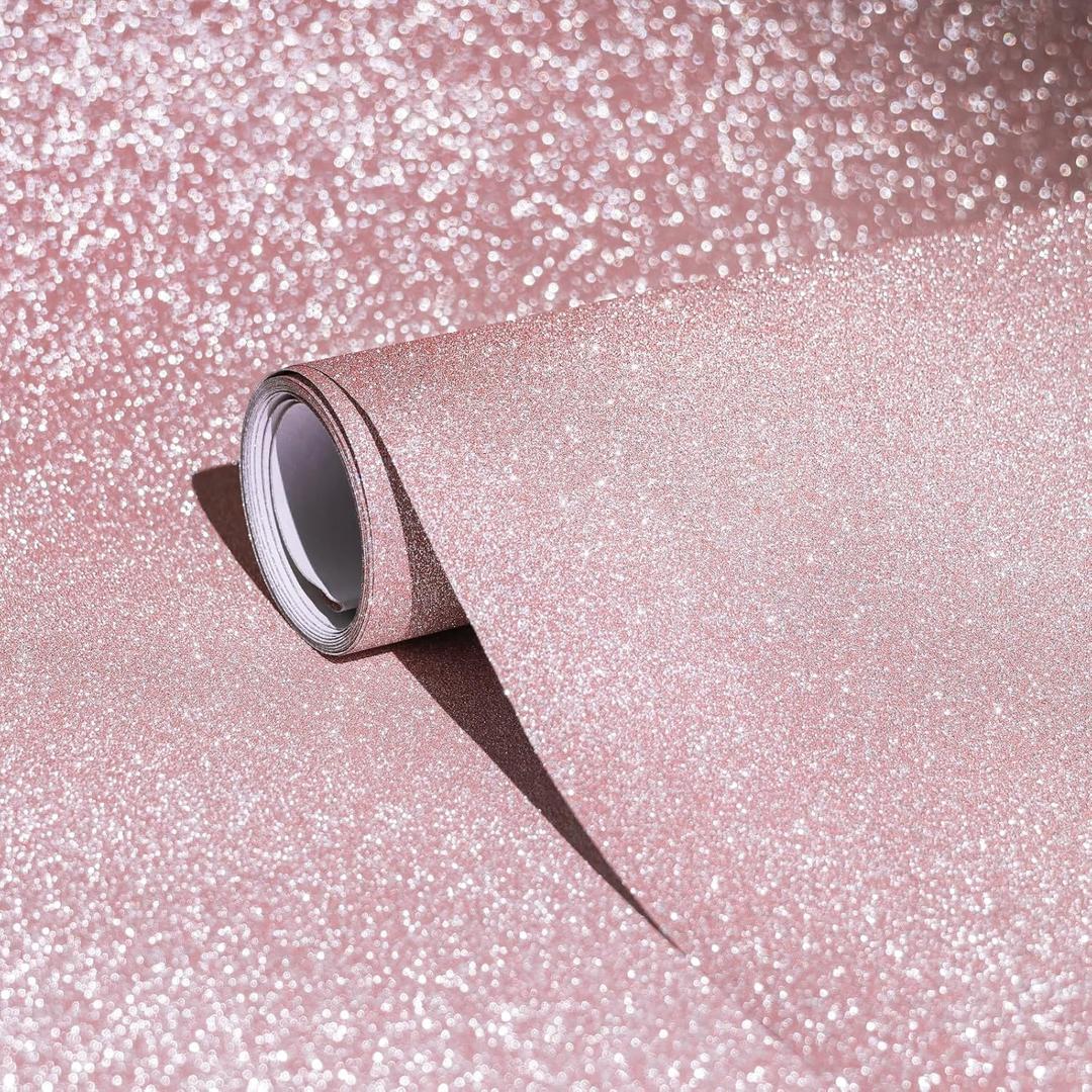 Glitter Pink Contact Paper 17.3"120" Self Adhesive Sparkly Pink Peel and Stick Wallpaper Bling Flash Wallpaper for Cabinet DIY Decoration