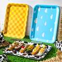 Zubebe 3 Pcs 13 x 10 Inch Sky White Clouds Birthday Party Supplies, Toy Inspire Game Trays Rectangle Serving Platter Cow Print Checkered Food Platter