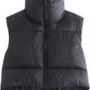 Womens Winter Cropped Puffer Vest Fashion Solid Color Zip Waistcoat Sleeveless Warm Outerwear Puffer Padded Jackets, Size -L