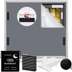 100% Blackout Window Cover Magnetic Blackout Curtains,Portable Black Out Shades No Drill Cuttable Blackout Blinds for Bedroom, RV, Nursery, Media Room,Dorm,Grey (57" W x 79" H)