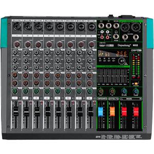 Depusheng MX8 8 Channel Sound Mixer Audio Mixing Console 48V 256DSP Professional USB PC Play Record Podcast Live Broadcast (US MX8)