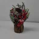 Small Christmas Tree Tabletop Artificial Mini Christmas Tree Decorations with Holiday Ornaments Red Berry Pine Cone Greenery for Home Indoor Fireplace Mantel Xmas Decor (Tree Stump-Red)