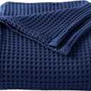 100% Cotton Waffle Weave Bed Blanket | Soft, Breathable, and Lightweight Blanket for All-Season | Perfect for Layering | Brielle Collection (Full/Queen, Navy)