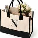 2 x Salt Earth Canvas Tote Bag for Women, Personalized Initial Monogram Tote, Beach Grocery Utility Tote for Travel & Work