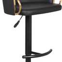 Armen Living Solstice Adjustable Black Faux Leather Swivel Barstool With Black Powder Coated Finish and Gold Accents