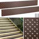 Gisafai 2 Pcs Non Slip Aluminum Stair Tread 30 x 3.75 Inch Metal Stair Nosing Powder Coated Anti Slip Outdoor Stair Treads with Carbon Steel Screws, Easy to Install for Wood Ramp Deck Steps (Brown)