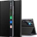 for Samsung Galaxy S23 Ultra 5G Case, Clear View Window Luxury Slim Mirror for S23 Ultra Case with Kickstand, Leather Hard PC Flip Protective Cover for Samsung S23 Ultra 5g Phone Case (Classic Black)