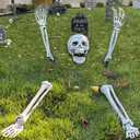 Halloween Skeleton Stakes Decorations, Realistic Skeleton Halloween Decor, 2022 New De‘Sign Halloween Skeleton Head and Arms with a Stake for Halloween Yard Scary Skeleton Decor (5pcs)