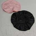 2 Pcs Silky Hair Bonnets - Women's Elastic Band Caps for Curly Hair Care Black+Blush Pink