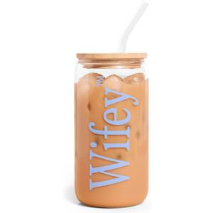 Fetti Wifey Glass Tumbler | 16oz, With Straw, Lid And Brush, Bachelorette Cup, Bride Gift, Wedding Party, Bridal Shower