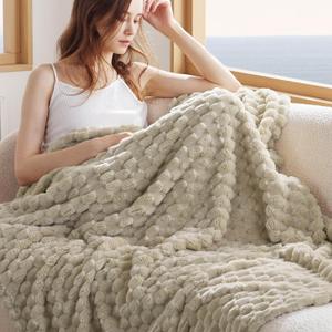 Bedsure Large Throw Blanket for Couch - 350GSM Fluffy Plush Bubble Blanket for Bed Home Room Decor, GentleSoft Cute Fleece Soft Cozy Gifts for Women Girls, Beige, 50x70 Inches