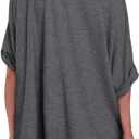 UNCLECAT Women's V Neck Oversized T-Shirts Summer Short Sleeve Shirts Loose Casual Tops Tee (Large, Dark Grey)