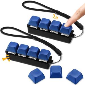 2 Pcs Keyboard Fidget Toy Four-Button Clicker Mechanical Fidget Keyboard Keychain Clicking Toy ADHD Stress Relief Finger Gift(Blue)