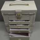 AKOZLIN Extra Large 6-Tier Jewelry Box Organizer with Mirror, 5 Drawers Leather Jewelry Storage Case for Women Girls Ring Necklace Earring Bracelet White