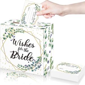 51 Pieces Wedding Advice Cards and Box Set, Greenery Double Sided Advice and Wishes Card Holder Box for Wedding Decorations Bridal Shower Activity Baby Shower Party